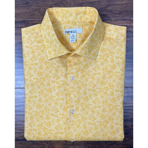 Bar III Other - Bar III Men's Medium Slim Fit Yellow Floral Print Shirt Stretch Organic Cotton